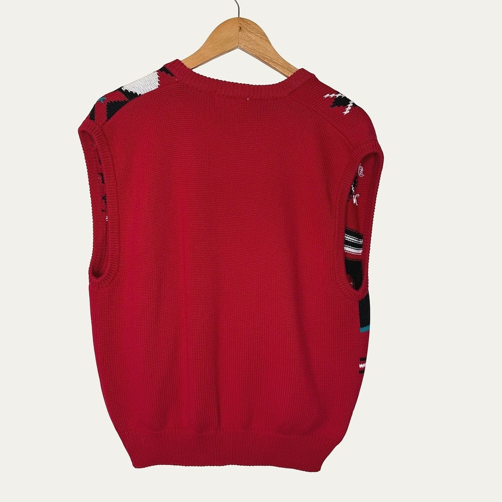Vintage Koret Sweater Vest Women L Red Cottagecore Argyle Novelty Knit Button - Picture 2 of 14